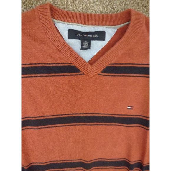 Tommy Hilfiger Men's Orange Striped Sweater Size XS - Picture 3 of 3